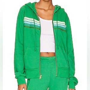 Aviator Nation x REVOLVE 5 Stripe Zip Hoodie in Kelly Green & Blue